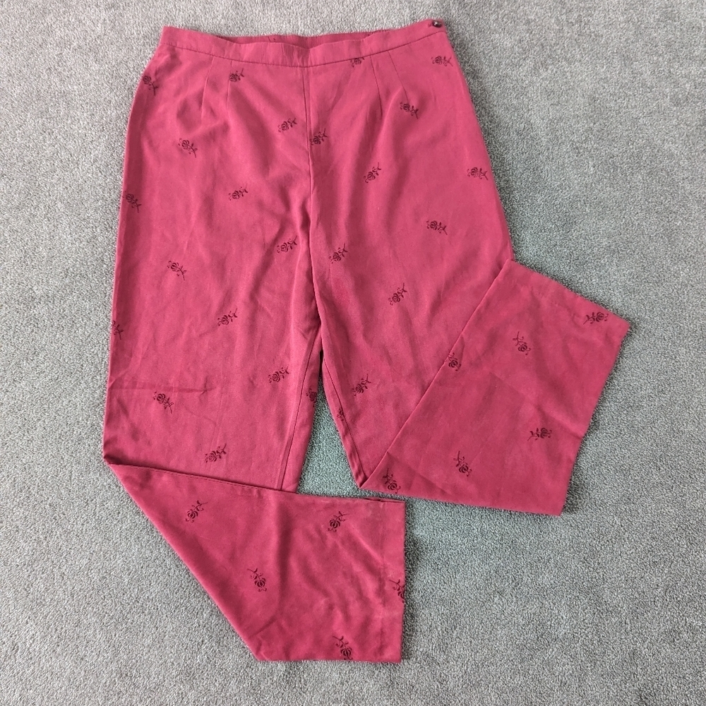 Vintage Bantry Bay Women's Suede Embroidered Pants Size XL Red Valentine's Day